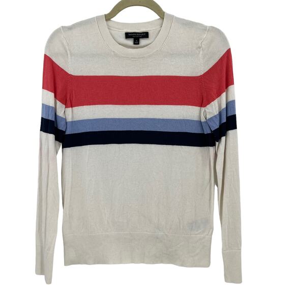 Banana Republic Sweaters - BANANA REPUBLIC Silk Cotton Pullover Sweater Cream Red Blue Stripe Long Sleeve S